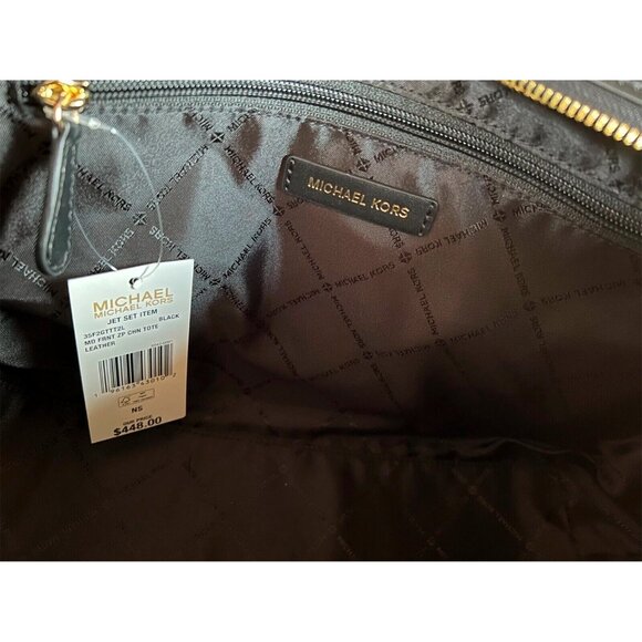 S Michael Kors Medium Front Zip Chain Tote Black Leather 35F2GTTT2L NWT $448 - Picture 13 of 13